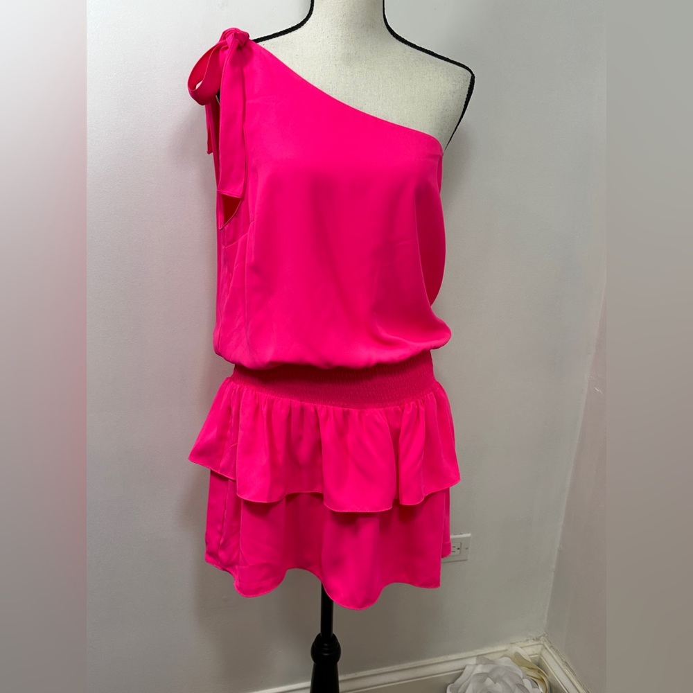 Amanda Uprichard One Shoulder Pink McKinley Dress Size Large - Picture 5 of 12